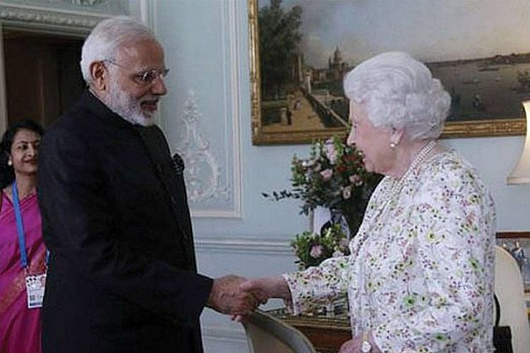 PM Modi with the Queen at Buckingham Palace.
